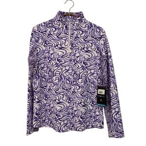 IBKUL Womens Kinsley Plum Lavender Icefil Cooling Zip Mock Neck Sun Shirt Small